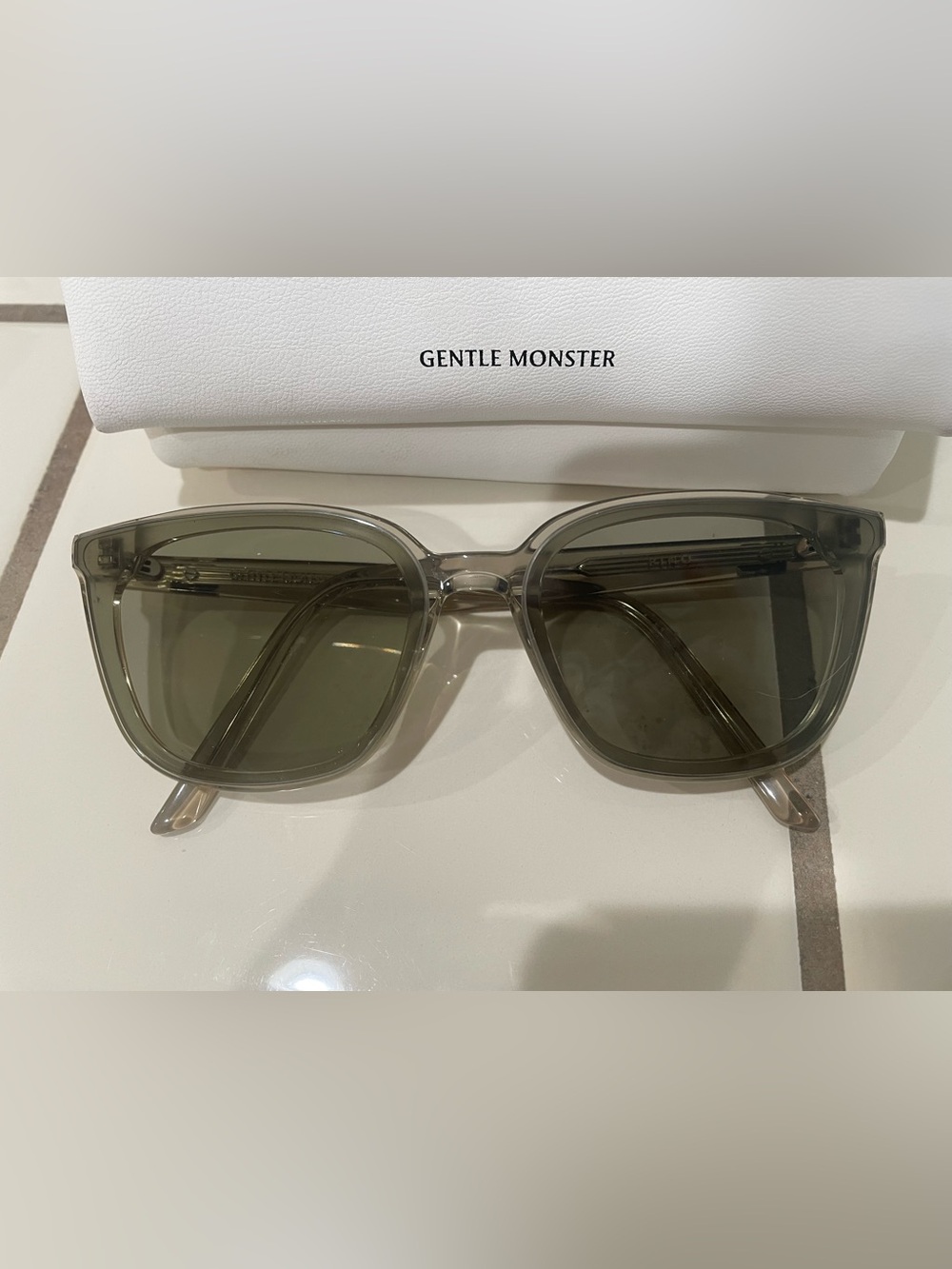 GENTLE MONSTER Translucent Smoke Gray Square Sunglasses with Dark Gray Lenses